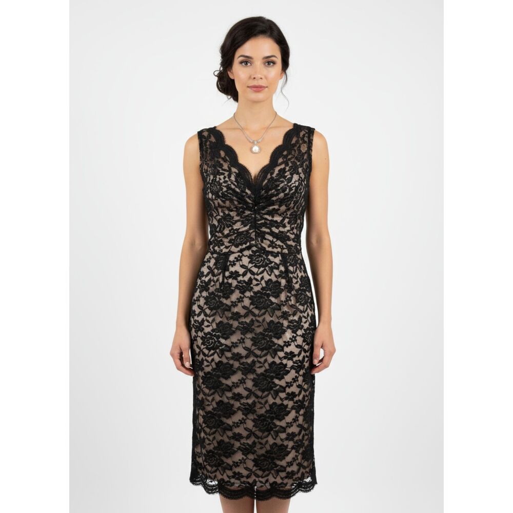 Calvin Klein Black Sheer Lace Cocktail Occassion Dress 4